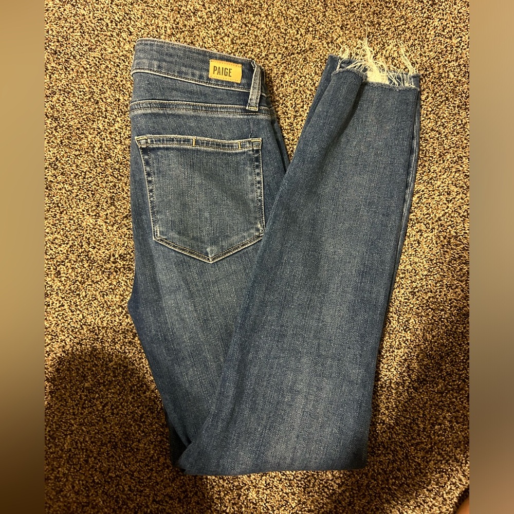 PAIGE Women's Distressed Ankle Jeans in Denim Blue